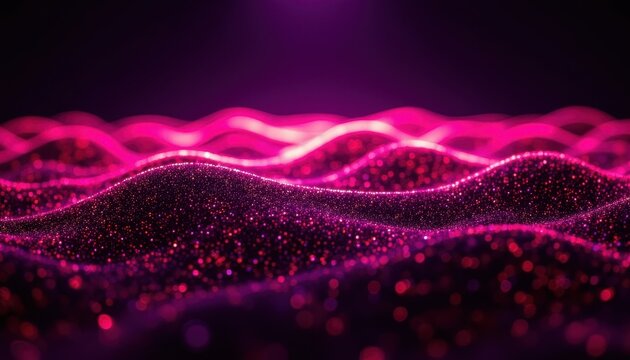 The AI generative prompt utilizes algorithms to create a visually stimulating abstract background featuring vibrant glowing dotted lines that dynamically intersect and intertwine with one another