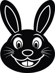 vector illustration of a cartoon rabbit wearing sunglass, black and white rabbit symbol, cute rabbit silhouette vector. 