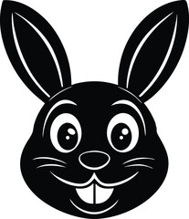 vector illustration of a cartoon rabbit wearing sunglass, black and white rabbit symbol, cute rabbit silhouette vector. 