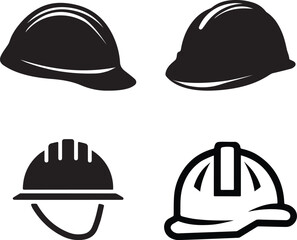 Four Simple Black and White Safety Helmet Icons