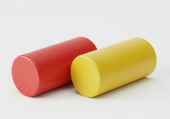 Two cylinders, red and yellow, on white background