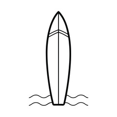 Surfboard Standing Upright In The Water Minimalist Black And White Outline Illustration Vector