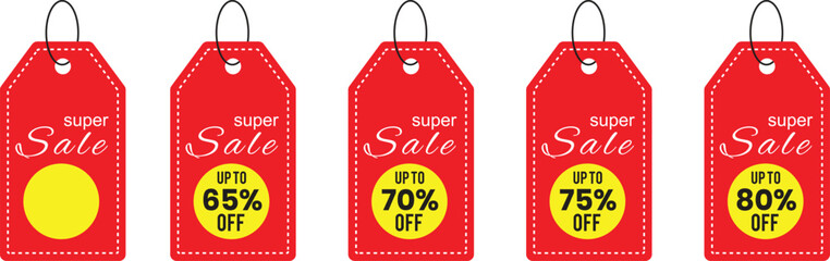 Sale Tags  A collection of vivid red sale tags, each showcasing a 