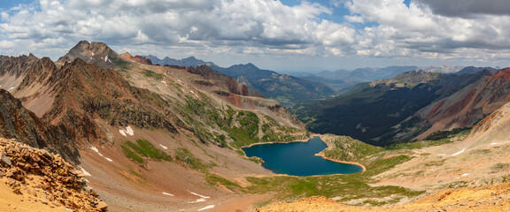 Beautiful blue Lake Hope in the San Juan Mountains between Telluride and Silverton Colorado.  San...