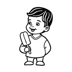 Cartoon Boy Holding Popsicle Stick Black And White Graphic Illustration Design