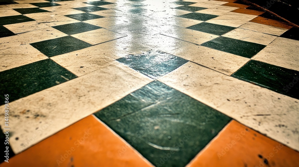 Poster close up image showing checkered tile flooring patterns