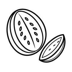 Melon Cut Vector Illustration Sliced Tropical Fruit Black Outline Isolated On White Background