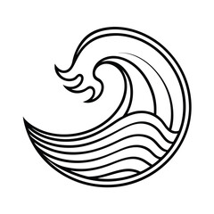 Stylized Ocean Wave Design, Circular, Monochrome, Art, Graphic, Symbol, Line Art, Water, Crest, Icon