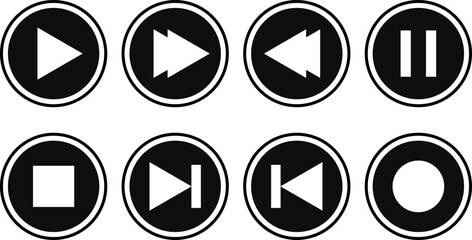 Media Player Buttons icon set. Play, pause, next signs.  Music start sign. ideal for web and multimedia use
