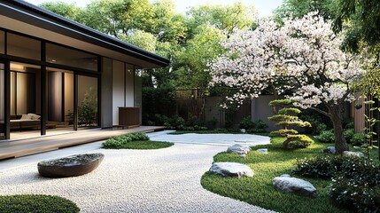 Obraz premium Captivating serenity a wide shot of nature's harmony in a zen garden