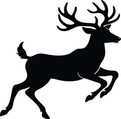 jumping silhouette icon, happy deer head silhouette vector symbol, deer head silhouette, head of a deer, smiling deer cartoon character head icon on white background.