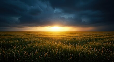 Dramatic Sunset over a Field - Photo
