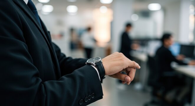 Businessman checking watch in office, Photo