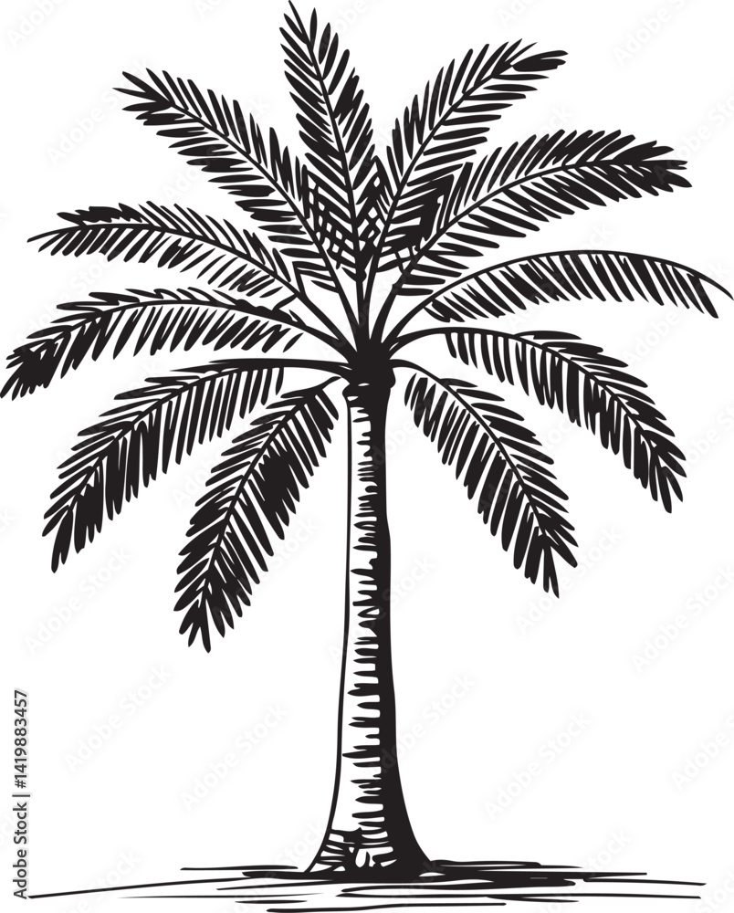 Aufkleber tree sketches hand-drawn illustrations various tree species deciduous and coniferous trees palm tree