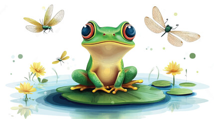  Cute Cartoon Frog in Pond