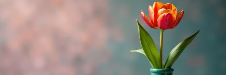 Naklejka premium a single tulip flower in a vase, blooms, flower