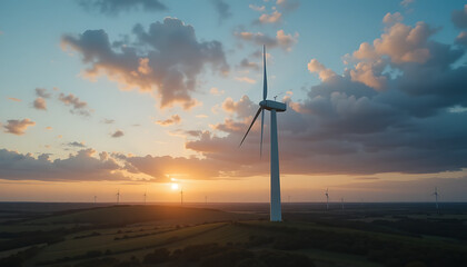 Obraz premium wind turbine at sunset, 8K image