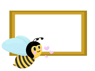 Cute Bee with Hearts and Empty Frame Illustration