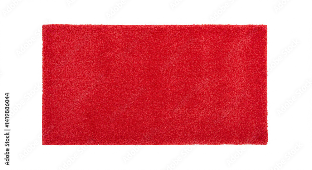 Poster red rectangular carpet on a white background. soft material floor covering. cozy and simple interior