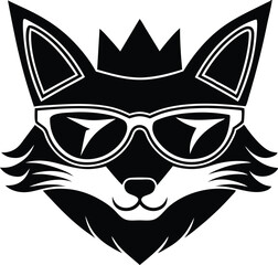black and white wolf, wolf head tattoo, wolf head vector, wolf head icon, silhouette of king wolf wearing sunglass funny cartoon type illustration.