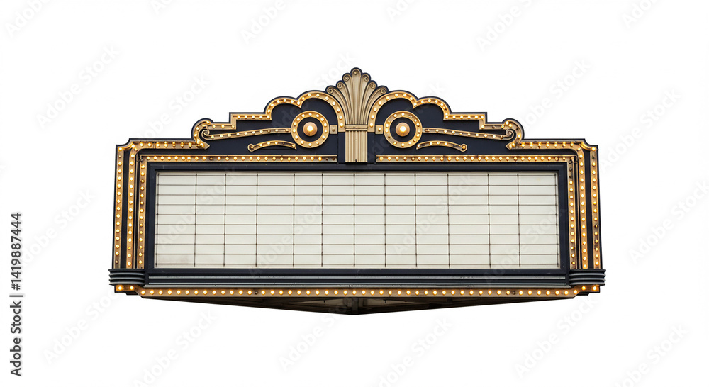 Poster old blank sign isolated on white. decorative lighted theater advertisement. signboard with space to 