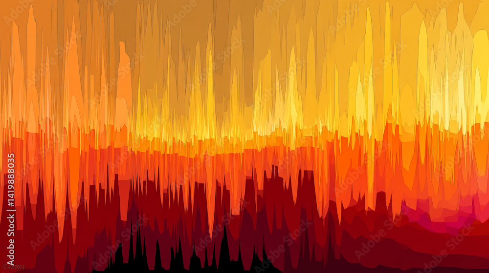 Poster abstract image with warm color gradient, ranging from dark red to bright orange and yellow, creating