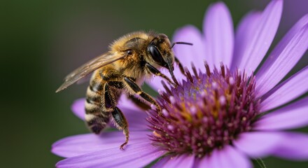 Bee on Purple Flower - Photo