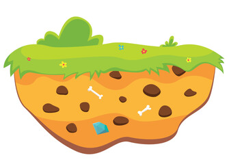 Colorful Cartoon Soil with Hidden Gems and Bones