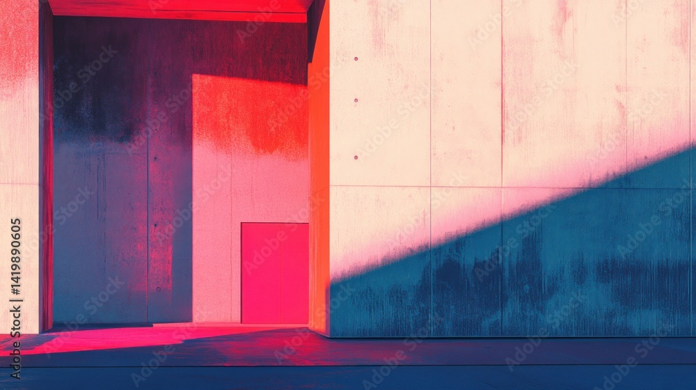 Poster abstract architectural scene with geometric shapes and color gradients