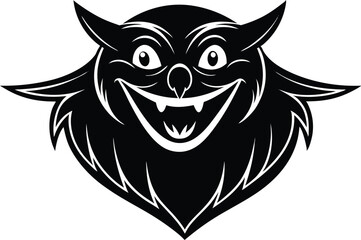 ghost type owl cartoon character head icon, smiling owl horror face silhouette icon, symbol of wow, emotion, smiling reaction face owl, halloween horror owl head, cute owl face on white background.