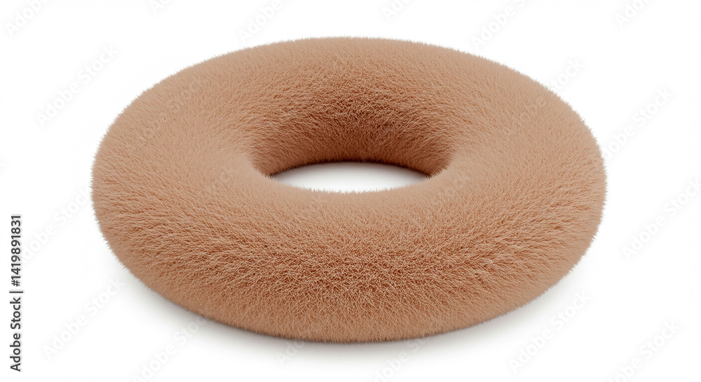 Poster fluffy round object. beige soft material. doughnut shape with fur texture. abstract element. simple 