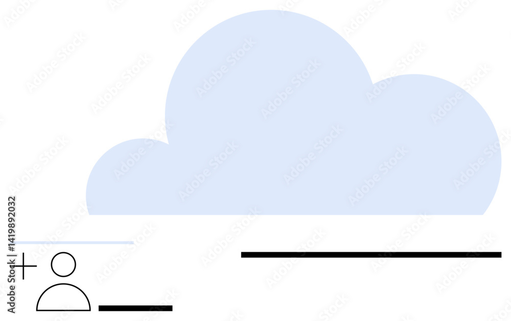 Aufkleber blue cloud shape with add user icon and horizontal lines symbolizing collaboration, file sharing, an