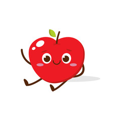 Cute red apple cartoon character with smiling face, showing a Friendly pose. Perfect for kids illustrations, healthy food designs, or educational materials. Isolated on white background with soft shad
