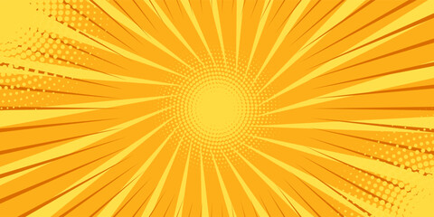 Pop art yellow comics book cartoon magazine cover. Cartoon funny retro pattern strip mock up. Vector halftone illustration. Vintage backdrop for comic superhero text, speech bubble, message concept