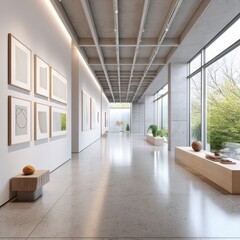 Modern Art Gallery Interior with Natural Light and Simple Decor