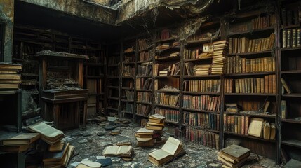 Obraz premium A hidden library with books documenting the future, pages turning on their own.