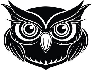 Fototapeta premium ghost type owl cartoon character head icon, smiling owl horror face silhouette icon, symbol of wow, emotion, smiling reaction face owl, halloween horror owl head, cute owl face on white background.