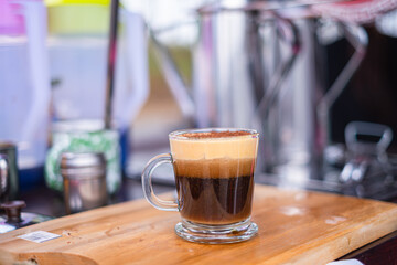 Egg Coffee Vietnam. Traditional Vietnamese drink prepared with egg yolks, sugar, condensed milk, and robusta coffee.