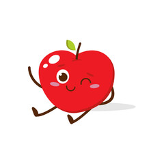 Cute red apple cartoon character with winking eye, showing a Excited pose. Perfect for kids illustrations, healthy food designs, or educational materials. Isolated on white background with soft shadow