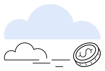Cloud and coin emphasize technology and digital currency. Ideal for cloud storage, financial apps, online banking, fintech, modern economy, cryptocurrency, simple landing page