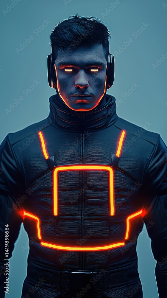 Poster Futuristic action character virtual space portrait sci-fi environment close-up view cybernetic concept