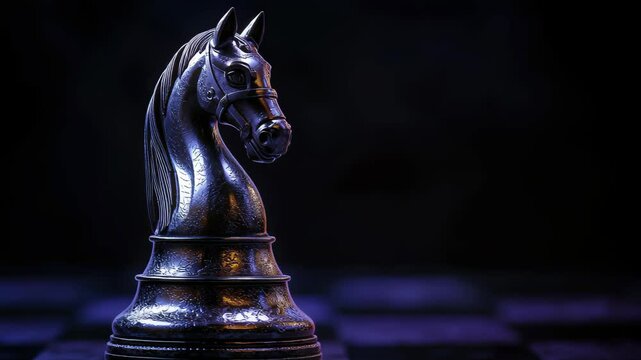 Elegant Black Knight Chess Piece on Dark Background for Strategy Games