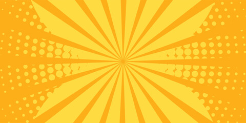 Pop art yellow comics book cartoon magazine cover. Cartoon funny retro pattern strip mock up. Vector halftone illustration. Vintage backdrop for comic superhero text, speech bubble, message concept