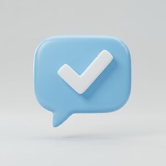 Blue Speech Bubble with Check Mark Icon for Confirmation
