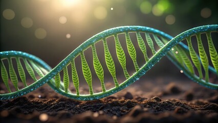 Synbio Synthetic Biology Genetic Engineering Biotechnology A vibrant DNA strand intertwined with green leaves symbolizes life and nature's connection.