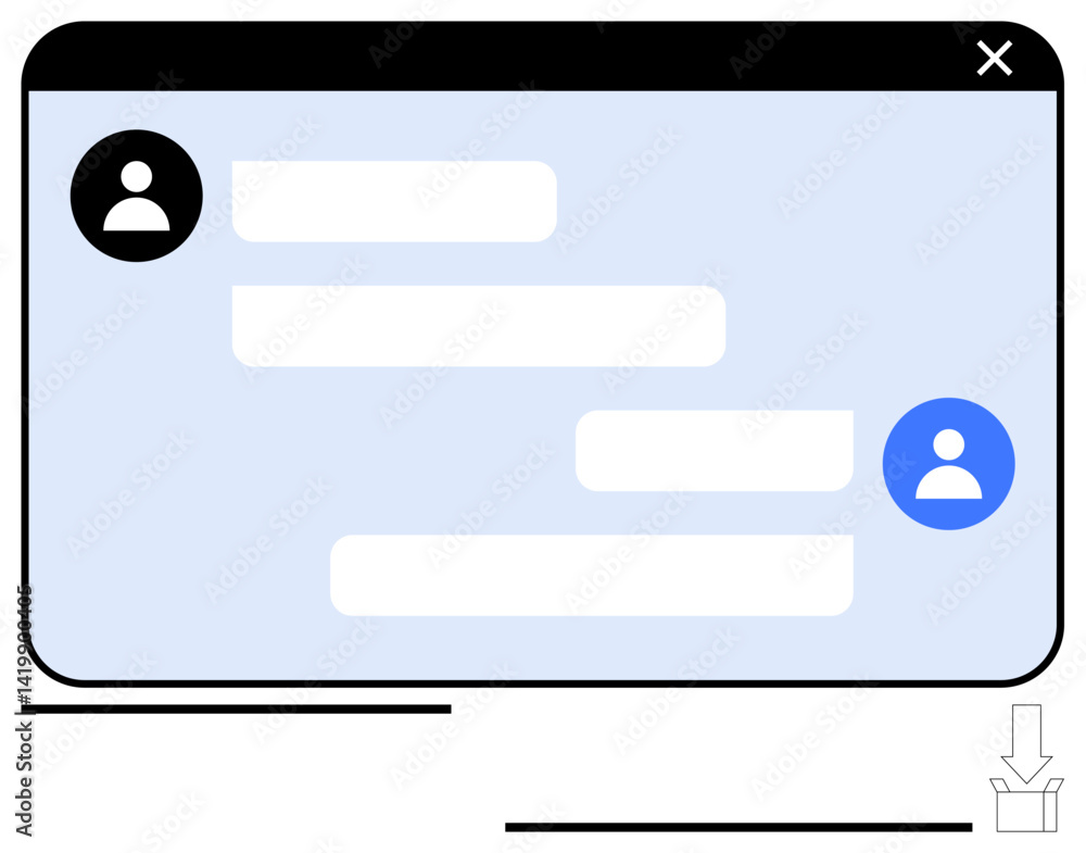 Poster messaging interface with speech bubbles and user icons representing conversation. ideal for communic