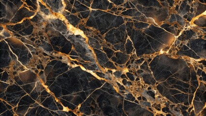 Dark Elegance A Luxurious Black and Gold Marble Texture with Intricate Veining Patterns for Design Projects