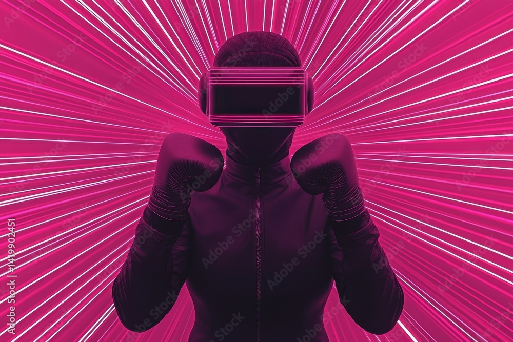Poster virtual reality boxing action futuristic setting digital art neon environment dynamic viewpoint tech