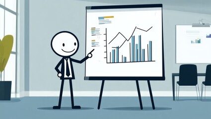 Stick Figure Presents Graph on Easel