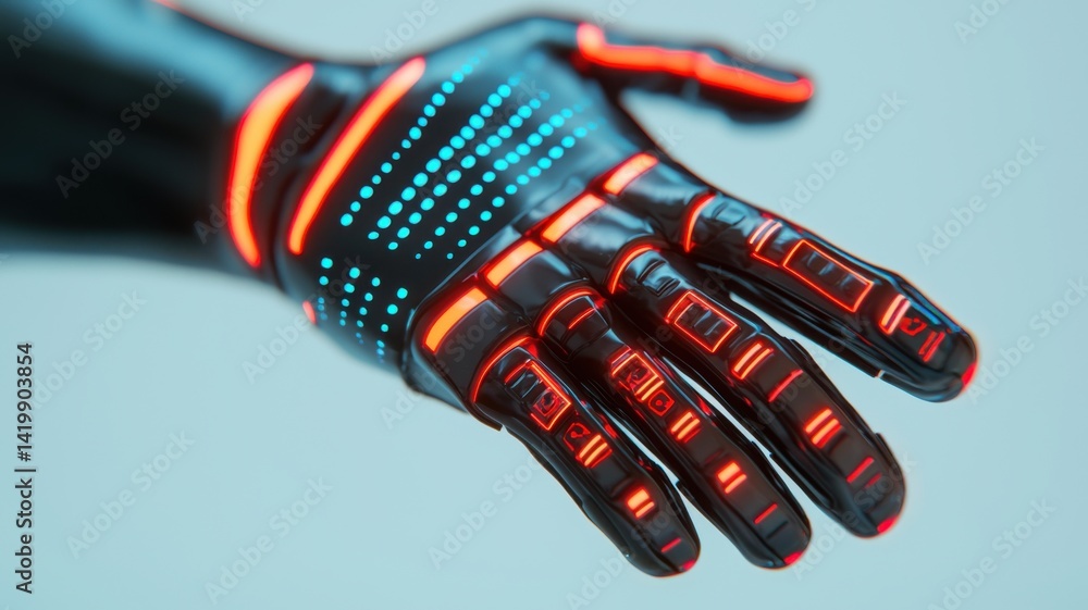 Poster innovative technology demonstration futuristic lab digital interface high-tech environment close-up 